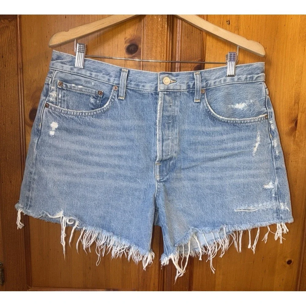 Agolde Women's 31 Parker Long Cotton Denim Shorts Cut Offs Anthropologie Light